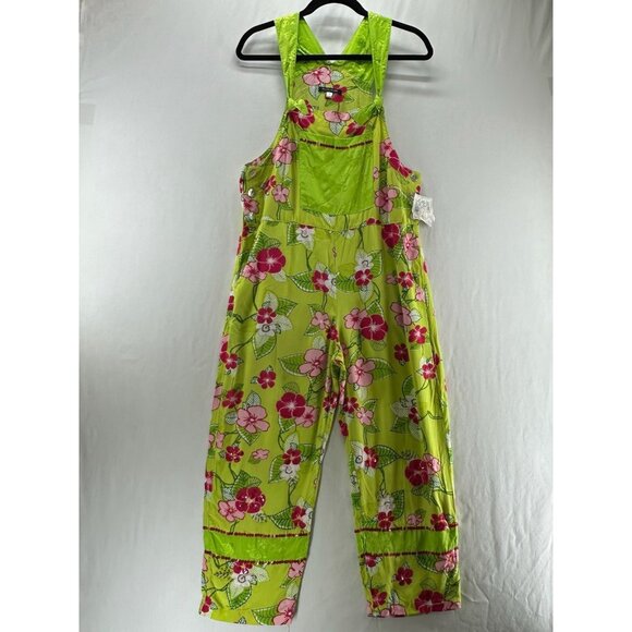 Boston Proper Pants - Boston Proper Jumpsuit Womens XS Wide Leg Sleeveless Bib Pocket Floral Green Red